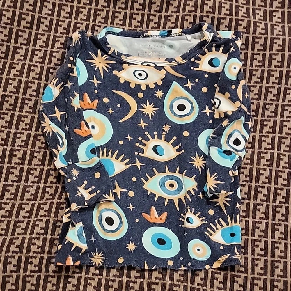 RARE Posh Peanut Fiona pajamas 2 piece blue eye nazar evil eye blue gold 12-18 m